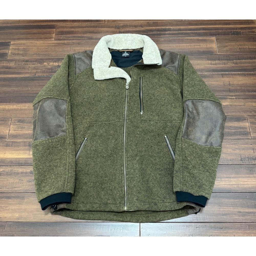Kuhl Interceptr Fleece Jacket Mens Medium Olive Green Full Zip Faux Suede Trim